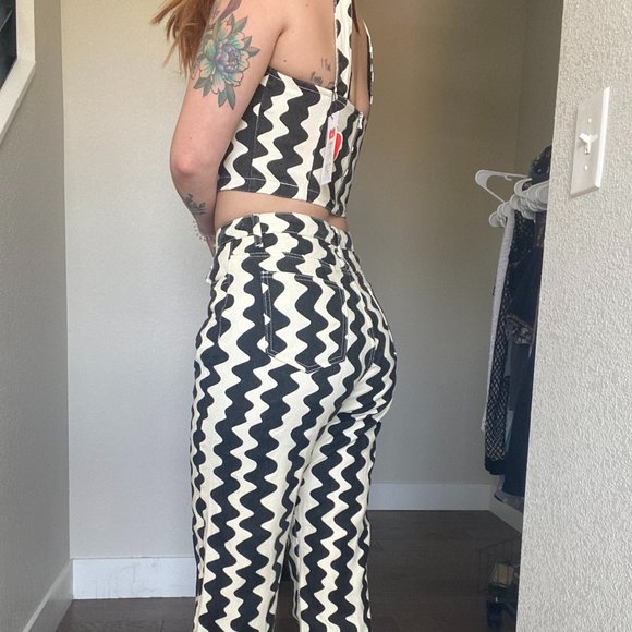 Cider Tops Nwt Cider Wavy Retro Denim Crop Top Poshmark